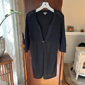 J. Jill Linen Blend Knit Sweater Cardigan Black XS Button Closure duster long